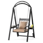 Costway balancelle de jardin portique avec motif feuillescoussins inclus. - mini tables latrales pour ...