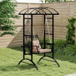 Costway balancelle de jardin avec toit arqu� & 2 treillis pour plantes tables lat�rales coussins amovibles ...