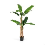 Costway bananier artificiel de 165 cm tiges doubles 10 grandes feuilles plante verte en pot d�coration ...