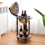 Costway bar globe terrestre vintage mappemonde en bois deucalyptus porte - bouteilles minibar roulant ...