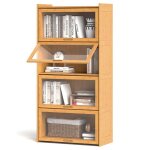 Costway bibliothque 140 cm en bambou  4 niveaux avec portes en acrylique transparent pour bureau salon ...
