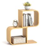 Costway biblioth�que � 2 niveaux forme de s etag�re dangle g�om�trique en bambou avec 2 cubes ouverts ...