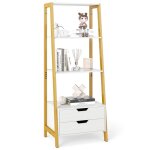 Costway biblioth�que �chelle autoportante 134 cm avec 4 �tag�res ouvertes 2 tiroirs pour chambre salon ...
