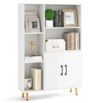 Costway bibliothque avec portes doubles et 5 compartiments ouverts dispositif anti - basculement pour ...