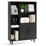 Costway biblioth�que avec portes doubles et 5 compartiments ouverts dispositif anti - basculement pour ...