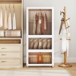 Costway bo�te rangement plastique 421 l caisse pliable avec 4 roulettes tringle 10 cintres poign�e porte ...