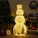 Costway bonhomme de neige 141cm 100 lumires led - dcoration de fte lumineux de nol avec chapeau et ...