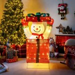 Costway bonhomme de neige lumineux dans bo�te cadeau 100 led - d�coration de no�l 48x48x115 cm ext�rieur ...