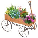 Costway brouette dcorative en bois 2 compartiments  planter roues mtalliques et poigne  lavant charge ...