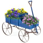 Costway brouette d�corative en bois avec roues 2 compartiments � planter et poign�e charge 15 kg pour ...