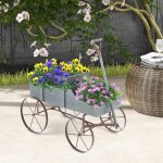 Costway brouette d�corative en bois avec roues 2 compartiments � planter et poign�e charge 15 kg pour ...