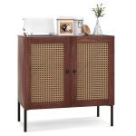 Costway buffet de cuisine avec 2 portes en rotin armoire de rangement avec tagre rglable pour salon ...