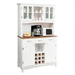 Costway buffet de cuisine avec large comptoir armoire en verre tremp� porte - bouteilles �tag�res r�glables ...