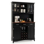 Costway buffet de cuisine avec large comptoir armoire en verre trempé porte - bouteilles Étagères réglables ... Costway buffet de cuisine avec large comptoir armoire en verre trempé porte - bouteilles Étagères réglables ...