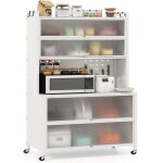 Costway buffet de cuisine � roues � 6 niveaux plan de travail pour micro - ondes portes battantes crochets ...