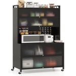 Costway buffet de cuisine � roues � 6 niveaux plan de travail pour micro - ondes portes battantes crochets ...