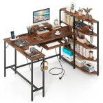 Costway bureau d?angle l avec �tag�res de rangement - avec multiprise et station de charge - support ...