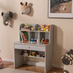 Costway bureau pour enfants 6 ans + avec clapier et 1 tiroir bibliothque de rangement pour lire tudier ...
