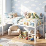 Lit mezzanine mi hauteur costway 90 x 190 cm pour enfants �chelles & lattes m�talliques robustes barri�res ...