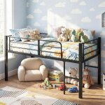 Lit mezzanine mi hauteur costway 90 x 190 cm pour enfant - �chelles & lattes m�talliques?barri�res de ...