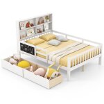 Costway cadre de lit solide en bois pour enfants avec 2 tiroirs bibliothèque et tableau noir 10 lattes ... Costway cadre de lit solide en bois pour enfants avec 2 tiroirs bibliothèque et tableau noir 10 lattes ...