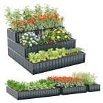 Costway carr potager en mtal  3 niveaux base ouverte kit de lit surlev bote de plantation pour ...
