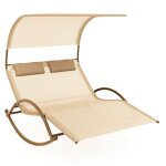 Costway chaise � bascule de jardin 2 places 2 appui - t�tes amovibles chaise longue 2 personnes lit de ...