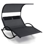 Costway chaise � bascule de jardin 2 places 2 appui - t�tes amovibles chaise longue 2 personnes lit de ...