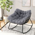 Costway chaise � bascule de jardin ext�rieur en osier pe coussin amovible structure en m�tal pour salon ...