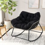 Costway chaise � bascule de jardin ext�rieur en osier pe coussin amovible structure en m�tal pour salon ...