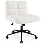 Costway chaise de bureau rembourr  roulettes sans accoudoirs hauteur d?assise rglable 49 - 57 cm beige ...