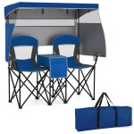 Costway chaise de camping extrieur pliante 2 places baldaquin rglable ombres  3 cts porte - gobelets ...