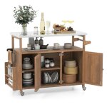 Costway chariot de barbecue en bois avec 2 plateaux roulettes verrouillables �tag�re ouverte et porte ...