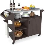 Costway chariot de barbecue extrieur mobile armoire de rangement tagres et plateau en acier inoxydable ...