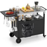 Costway chariot de barbecue avec rangement plateau pliable en acier inoxydable 6 crochets armoire  2 ...
