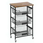 Costway chariot de service  4 tagres 3 paniers coulissants desserte de cuisine  roulettes pour en ...