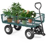 Costway chariot de transport jardin - 4 roues caoutchouc - charge 200 kg - manche flexible - 4 cts ...