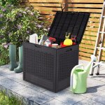 Costway coffre de rangement ext�rieure 96l en pp - motifs en osier avec couvercle verrouillable marron ...