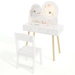 Costway coiffeuse pour enfants avec chaise miroir �clair� �tag�re ouverte crochets et tiroirs de rangement ...