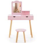 Costway coiffeuse avec tabouret enfants 3 - 7 ans miroir rectangulaire amovible 1 peigne 2 grands tiroirs ... Costway coiffeuse avec tabouret enfants 3 - 7 ans miroir rectangulaire amovible 1 peigne 2 grands tiroirs ...