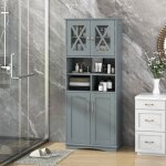 Costway colonne salle de bain avec 4 portes 3 compartiments ouvertes tagres rglables armoire haute ...
