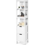 Costway colonne de salle de bain meuble de rangement impermable en bois avec 2 tiroirs4 couches de stockage ...