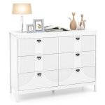 Costway commode  6 tiroirs avec rails coulissants lisses kits anti - renversement pour chambre salon ...