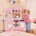 Costway cuisine dangle enfants 3 ans + 18 accessoires en bois avec lumi�res et sons machine � caf� micro ...