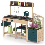 Costway cuisine dext�rieur enfants 3 - 8 ans en bois de sapin massif avec bac � plantes plaques de cuisson ...