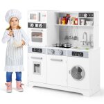 Costway cuisine enfants de 3 ans + avec 7 accessoires distributeur d?eau micro - ondes four machine  ...