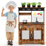 Costway cuisine pour enfants 3 ans + en bois de sapin 4 accessoires ave robinet evier amovible 2 cuisini�res ...