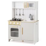 Costway cuisine de jeu pour enfants en bois avec lumi�res & sons micro - ondes evier four 60 x 30 x 85 ...