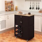 Costway desserte de cuisine � roulettes avec plateau en bois dh�v�a tiroir porte - bouteilles � 3 niveaux ...