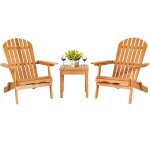 Costway ensemble 3 pcs table et chaises adirondack de jardin en bois eucalyptus fauteuils chaises pliables ...